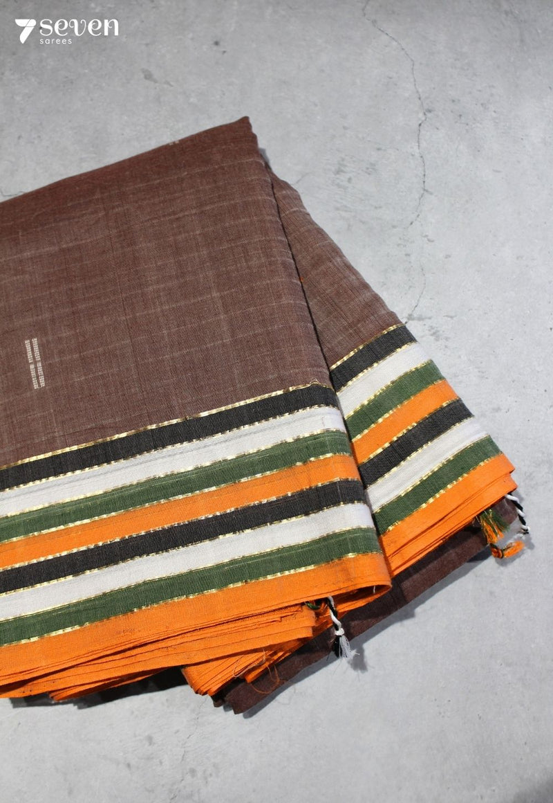 Mrinalika Signature Seven Handloom Brown Bangalore Pure Cotton Saree