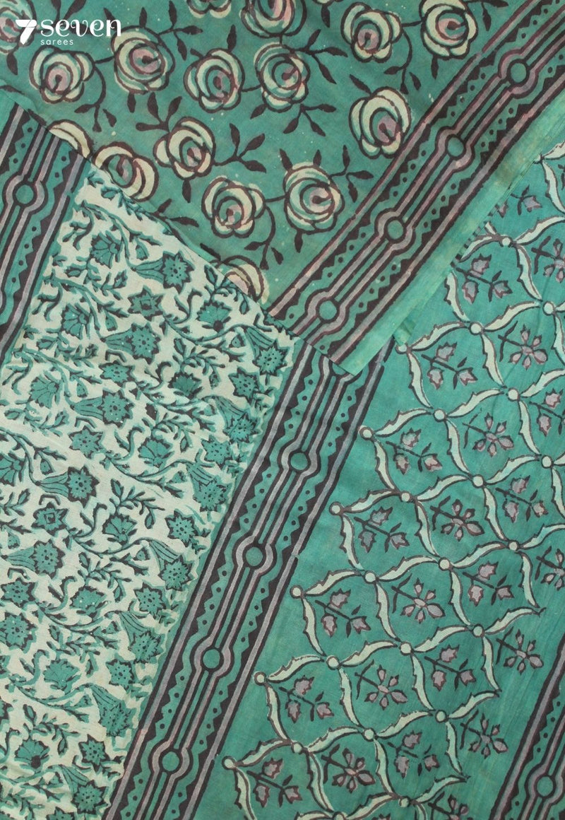 Navesha Jaipur Green Hand Block Printed Vegetable Dyed 100% Cotton Saree