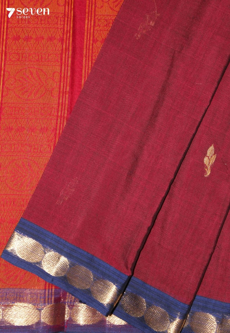 Suvitha Signature Seven Handloom Maroon Bangalore Pure Cotton Saree