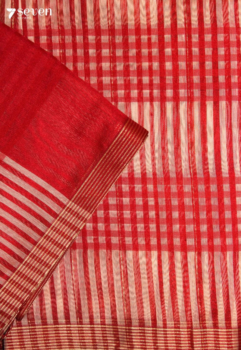 Dharuni Maheshwari Handloom Red Silk Cotton Saree