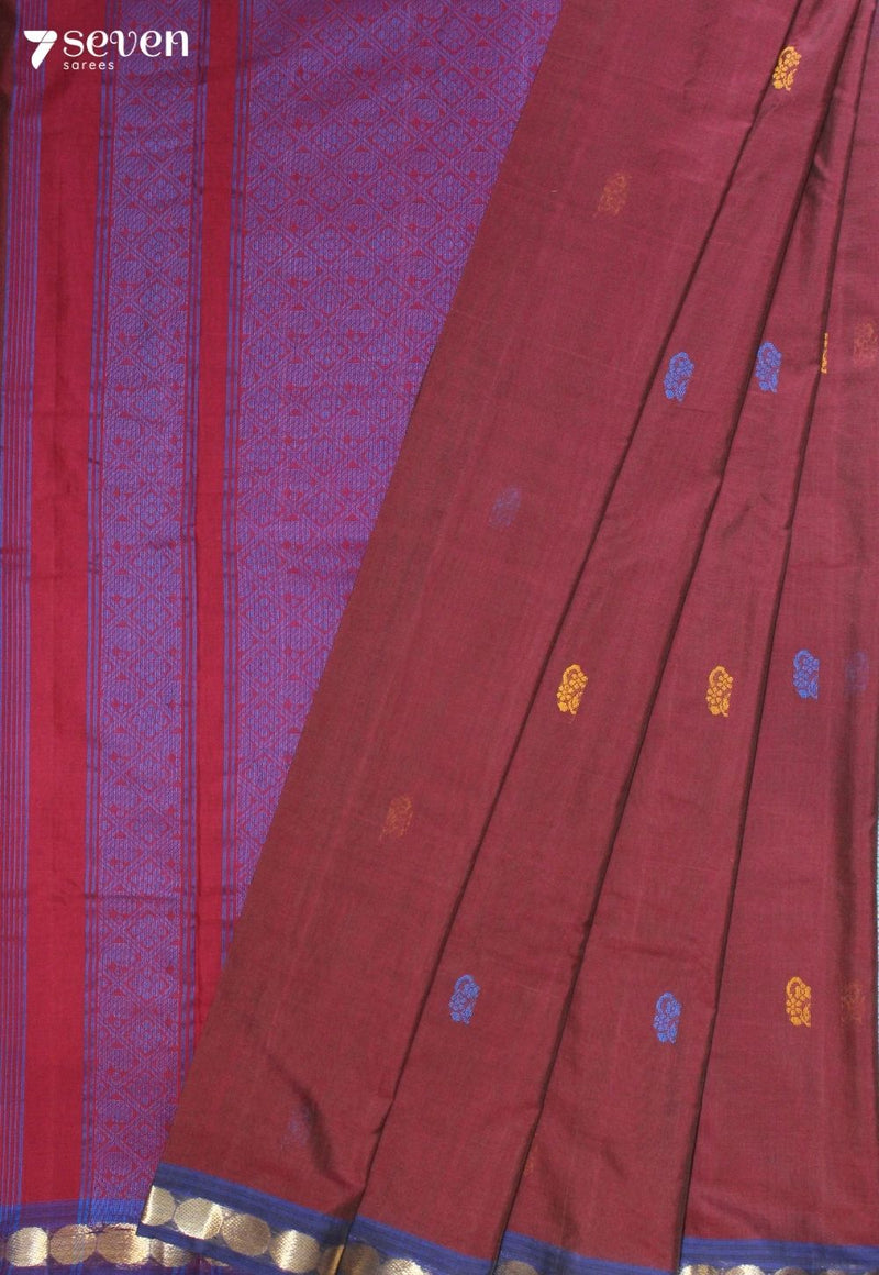 Vaaravi Signature Seven Handloom Red Bangalore Pure Cotton Saree