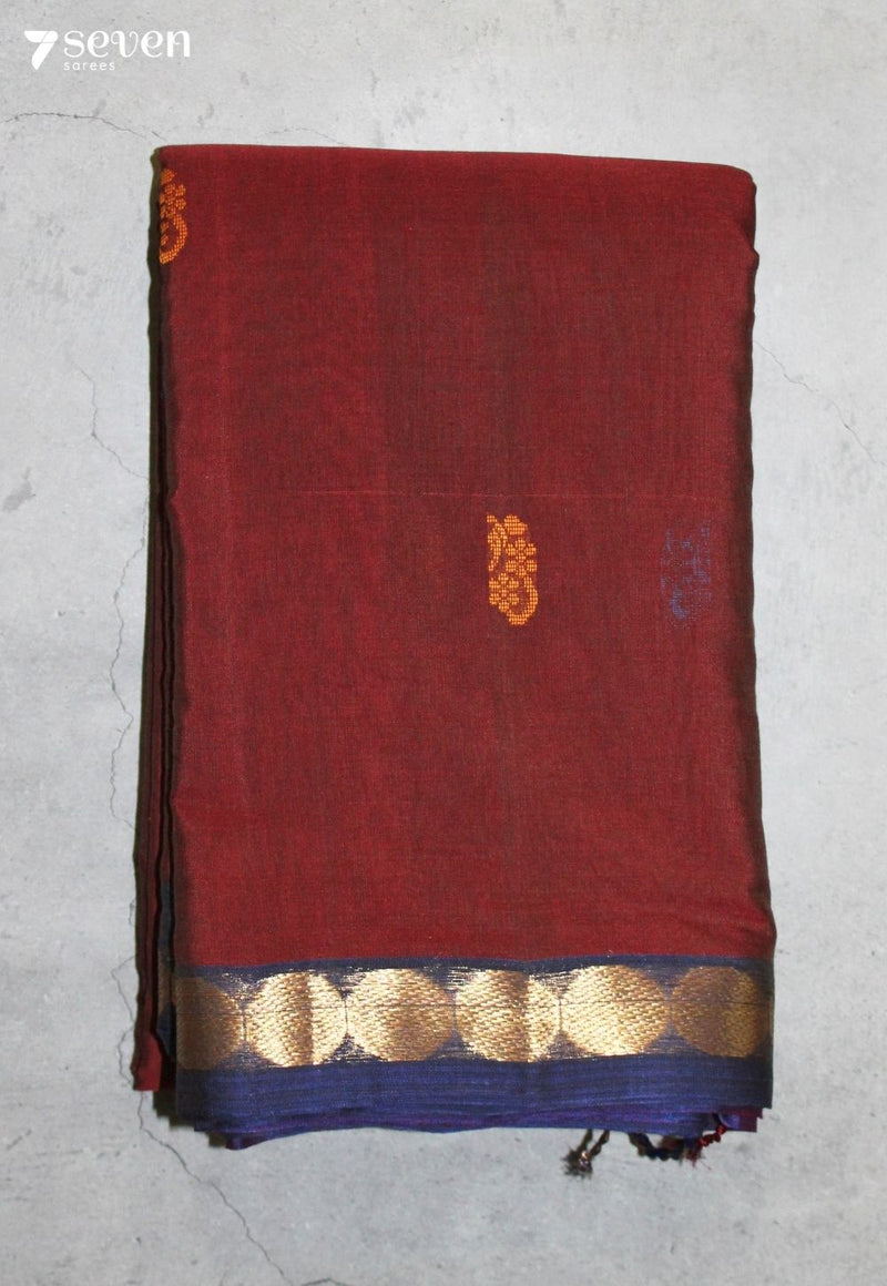 Vaaravi Signature Seven Handloom Red Bangalore Pure Cotton Saree