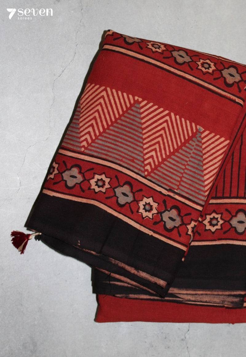 Vanthira Kutch Red Pure Handmade Ajrakh 100% Cotton Saree