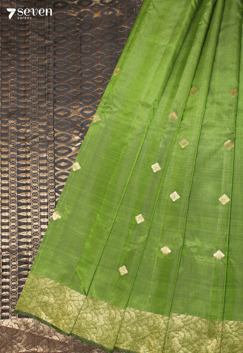 Amodita Signature Seven Handloom Green Bangalore Pure Silk Saree|Silk Mark Certified