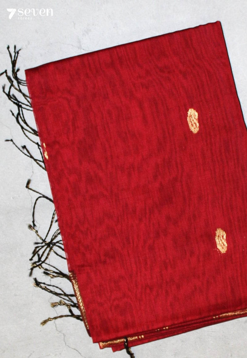 Vihmira Maheshwari Handloom Maroon Silk Cotton Saree