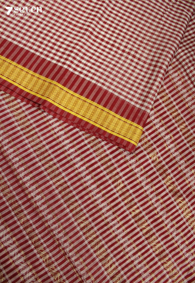 Charunika Signature Seven Handloom Red Bangalore Pure Cotton Saree
