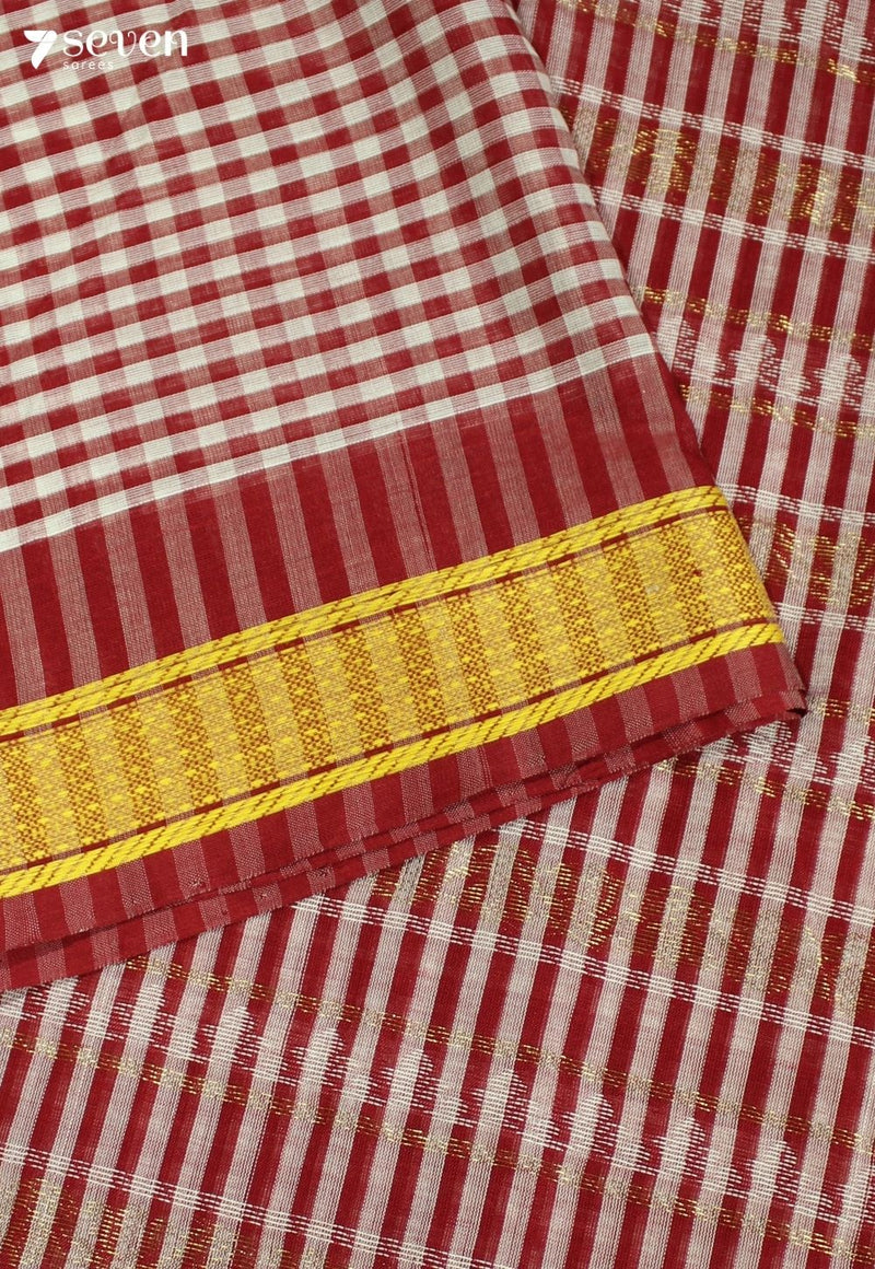 Charunika Signature Seven Handloom Red Bangalore Pure Cotton Saree