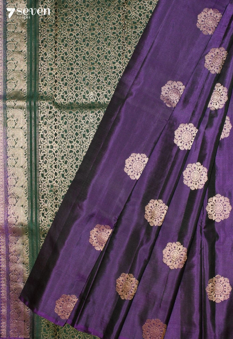 Maevaya Signature Seven Handloom Purple Bangalore Pure Silk Saree|Silk Mark Certified