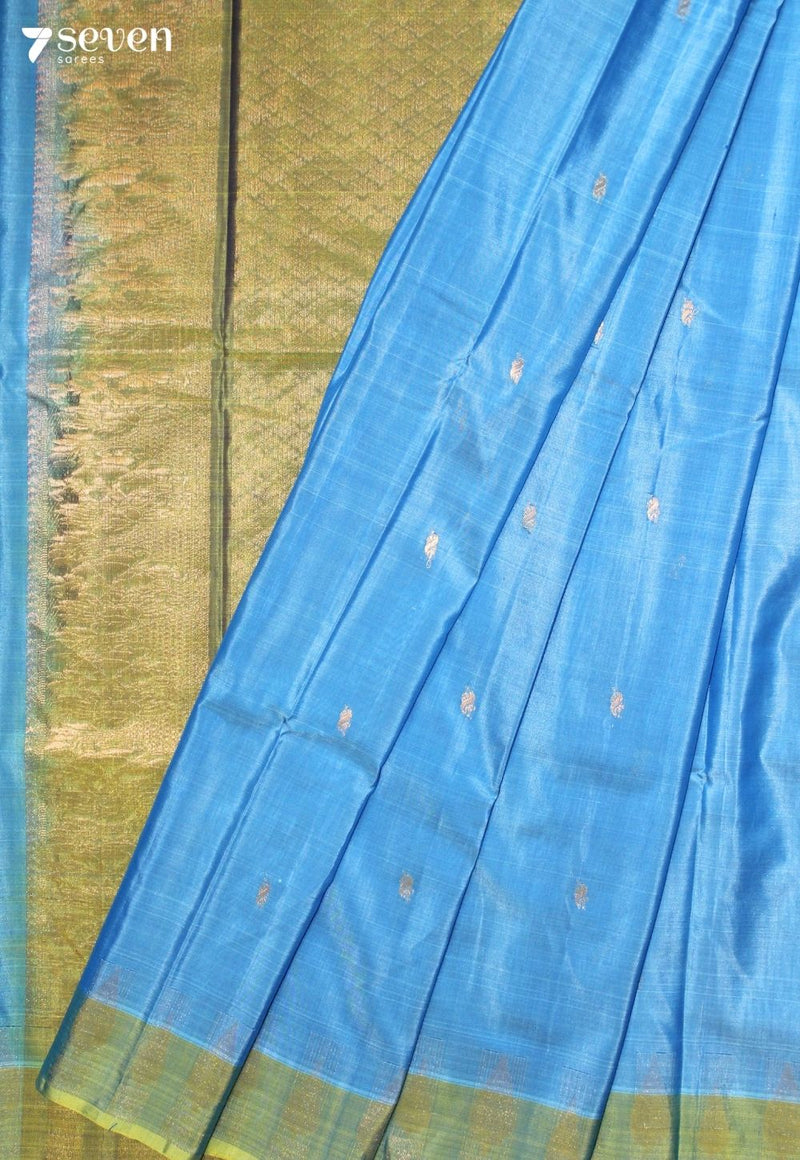 Veyuri Signature Seven Handloom Blue Bangalore Pure Silk Cotton Saree