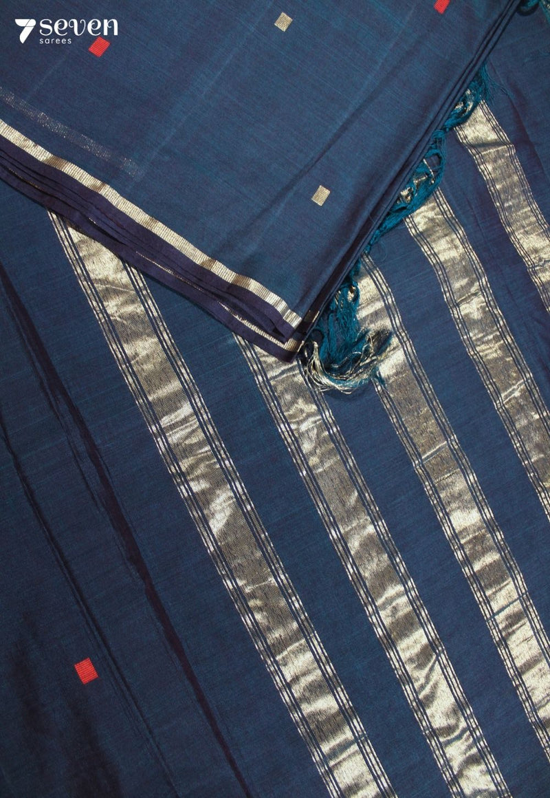 Tanvikaara Signature Seven Handloom Blue Bangalore Pure Cotton Saree