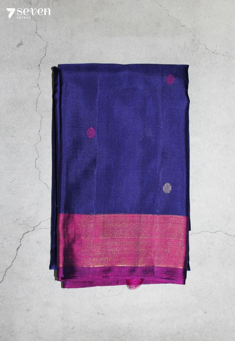 Dharvya Signature Seven Handloom Blue Bangalore Pure Silk Saree|Silk Mark Certified