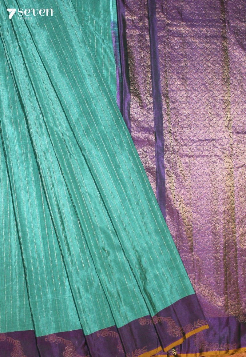 Veyanika Signature Seven Handloom Aquamarine Pure Silk Cotton Saree