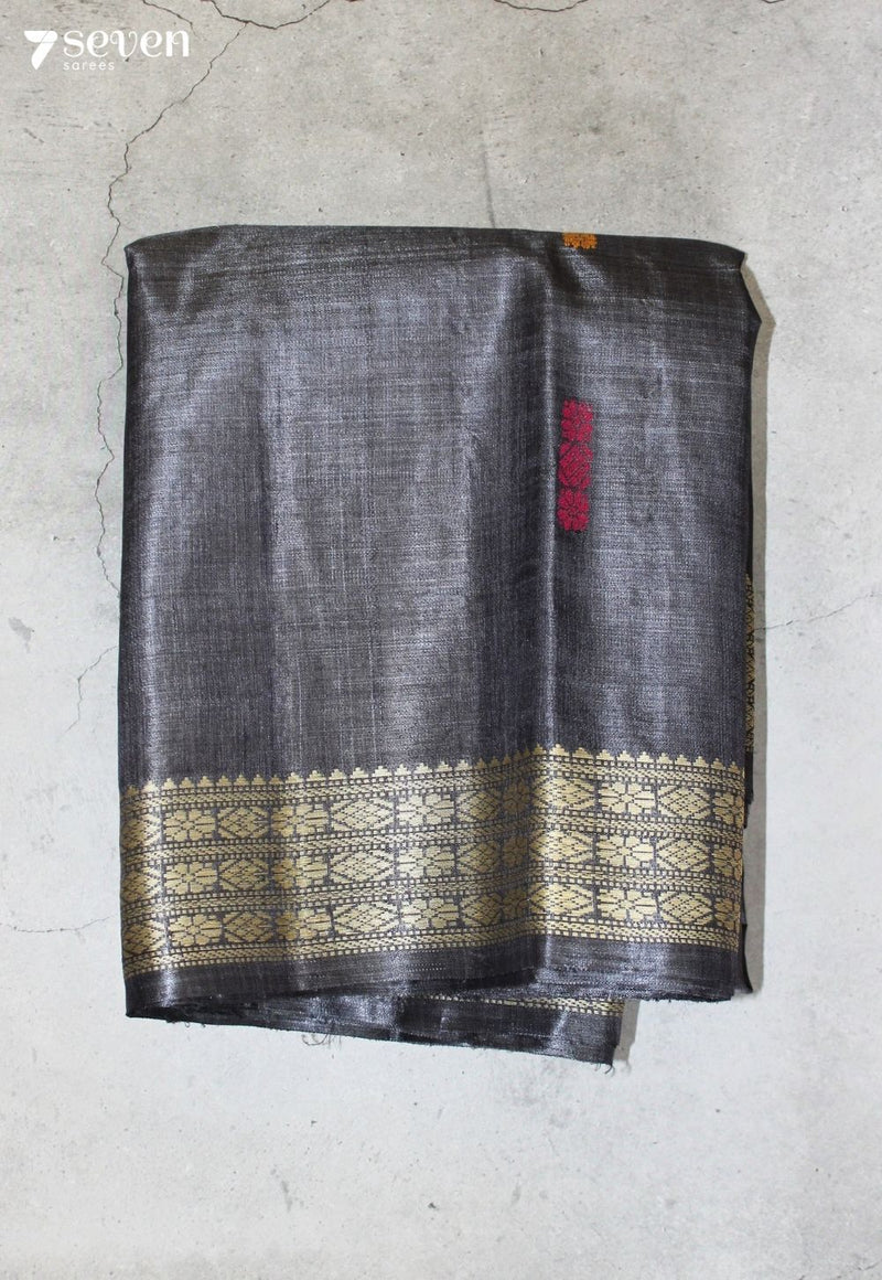 Pavari Handloom Grey Pure Tussar Silk(Kosa) Saree| Silk Mark Certified