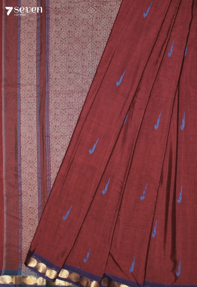 Tharuni Signature Seven Handloom Maroon Bangalore Pure Cotton Saree
