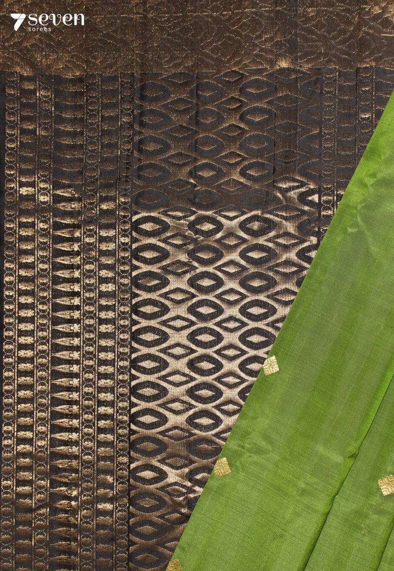 Amodita Signature Seven Handloom Green Bangalore Pure Silk Saree|Silk Mark Certified