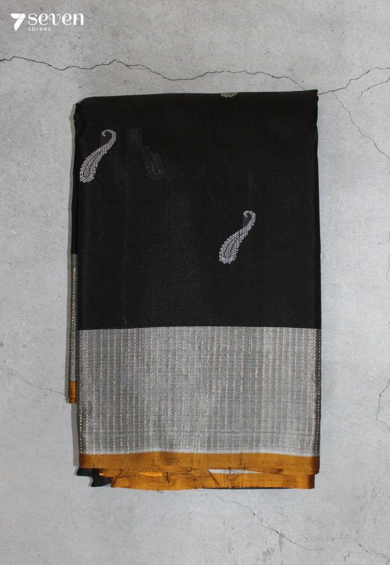 Vaishra Signature Seven Handloom Black Bangalore Pure Silk Cotton Saree