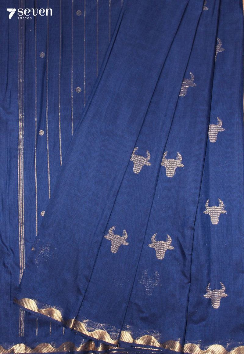Ranjika Signature Seven Handloom Blue Bangalore Pure Cotton Saree