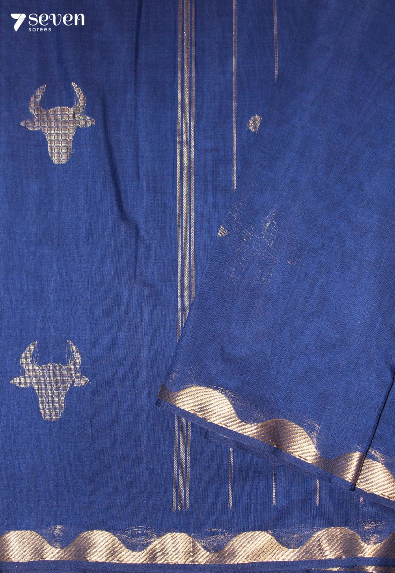 Ranjika Signature Seven Handloom Blue Bangalore Pure Cotton Saree