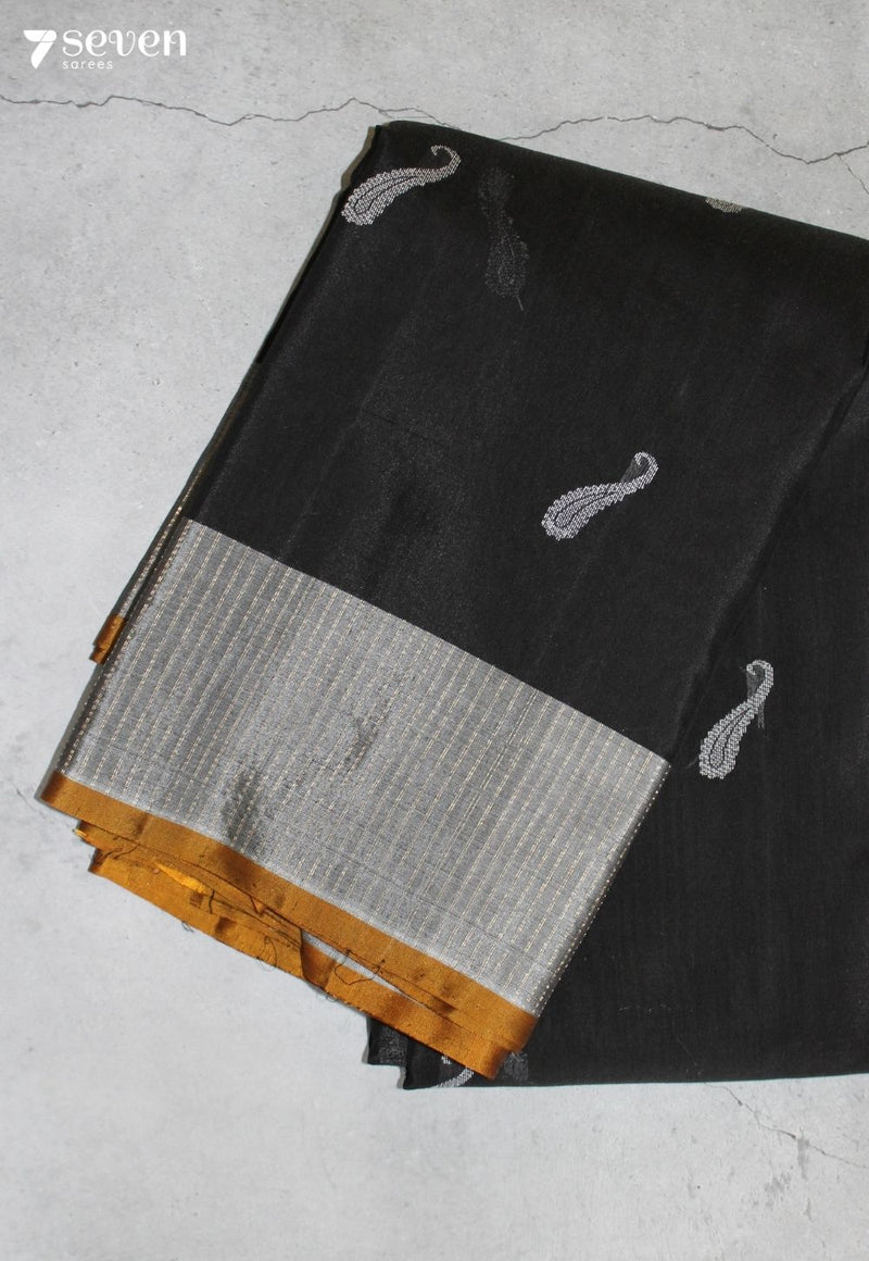 Vaishra Signature Seven Handloom Black Bangalore Pure Silk Cotton Saree