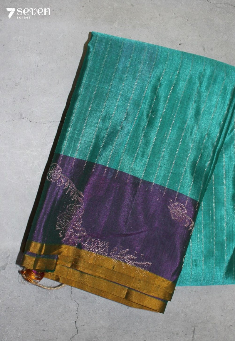 Veyanika Signature Seven Handloom Aquamarine Pure Silk Cotton Saree