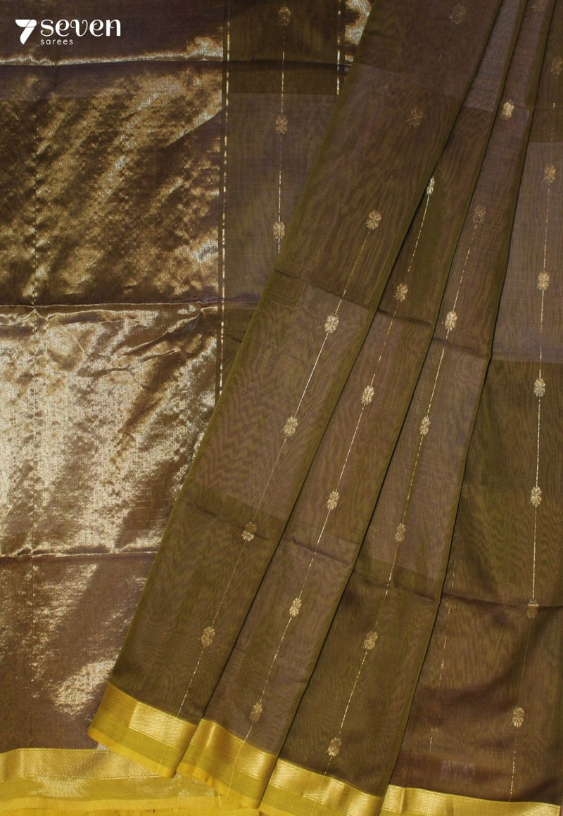 Marushi Maheshwari Handloom Olive Silk Cotton Saree