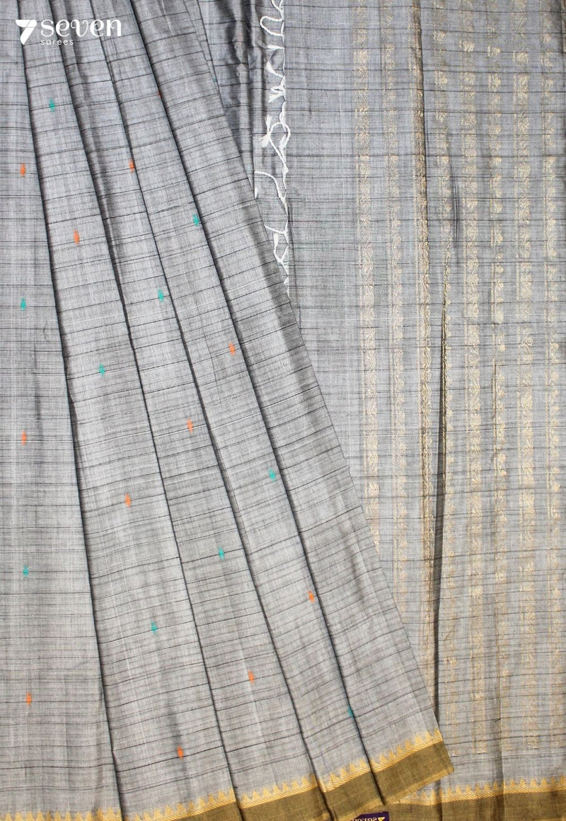 Dhavira Signature Seven Handloom Grey Bangalore Pure Cotton Saree