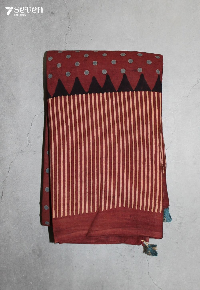 Hemraya Kutch Red Pure Handmade Ajrakh 100% Cotton Saree