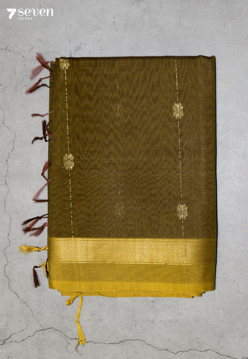 Marushi Maheshwari Handloom Olive Silk Cotton Saree