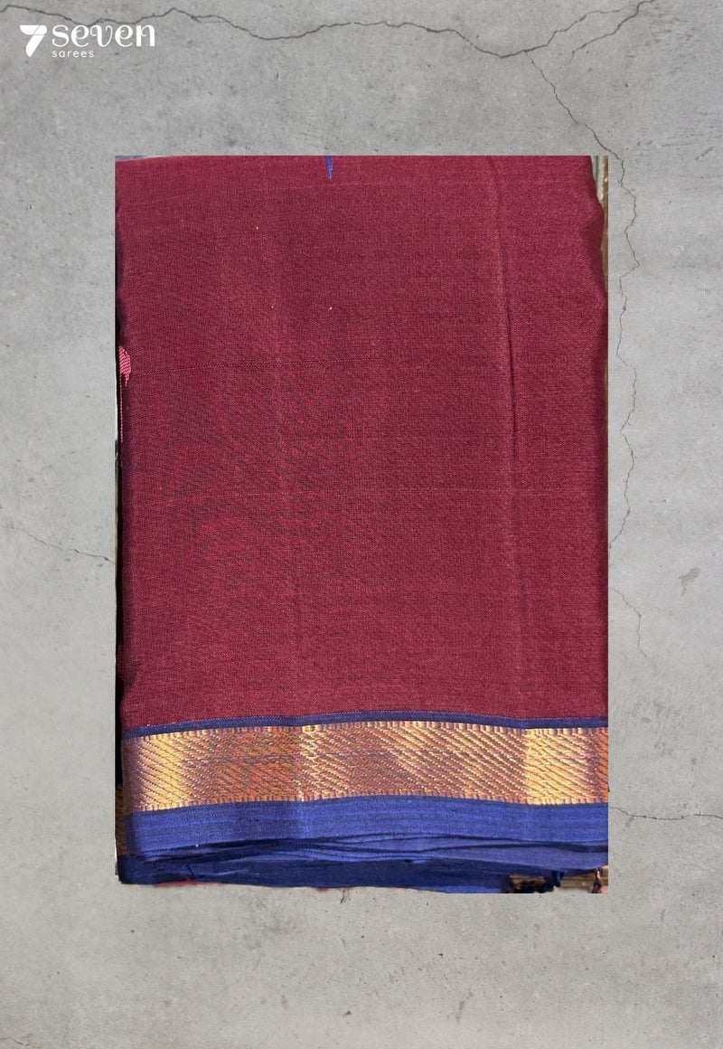 Velvaya Signature Seven Handloom Maroon Bangalore Pure Cotton Saree