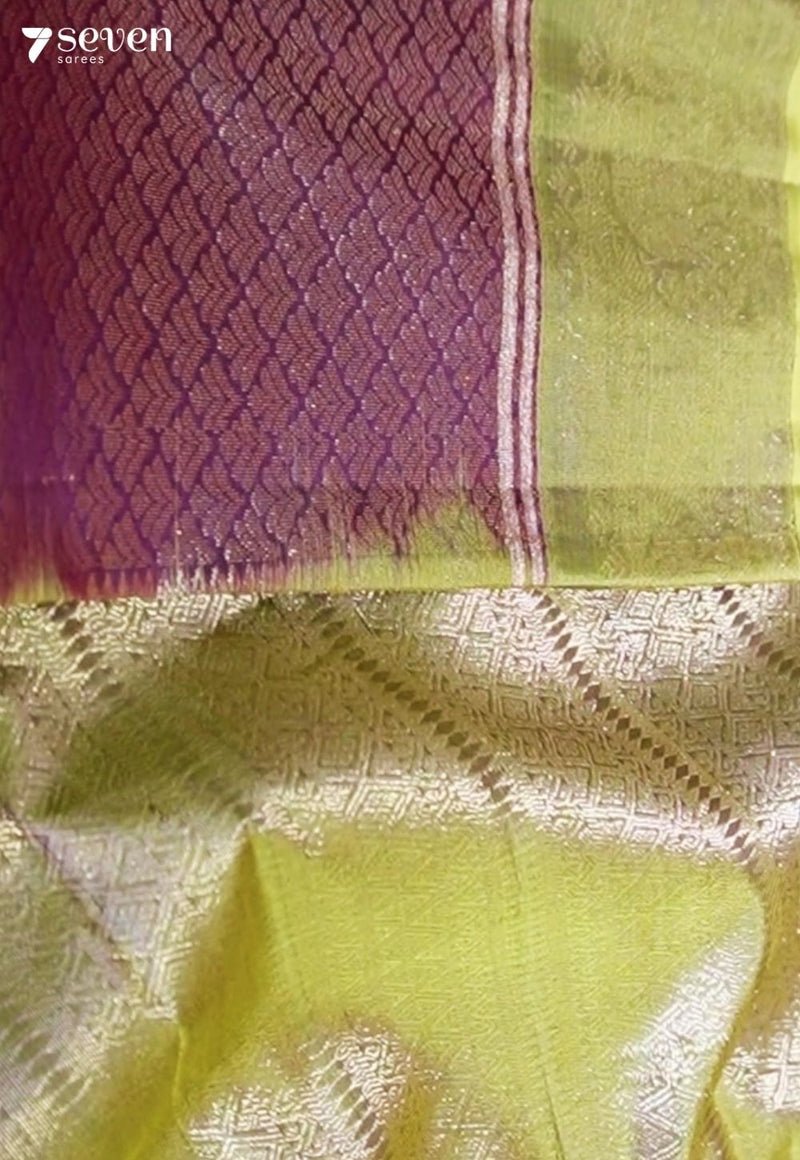 Crushed Fig Flower Signature Seven Handloom Brown Bangalore Pure Silk Saree|Silk Mark Certified