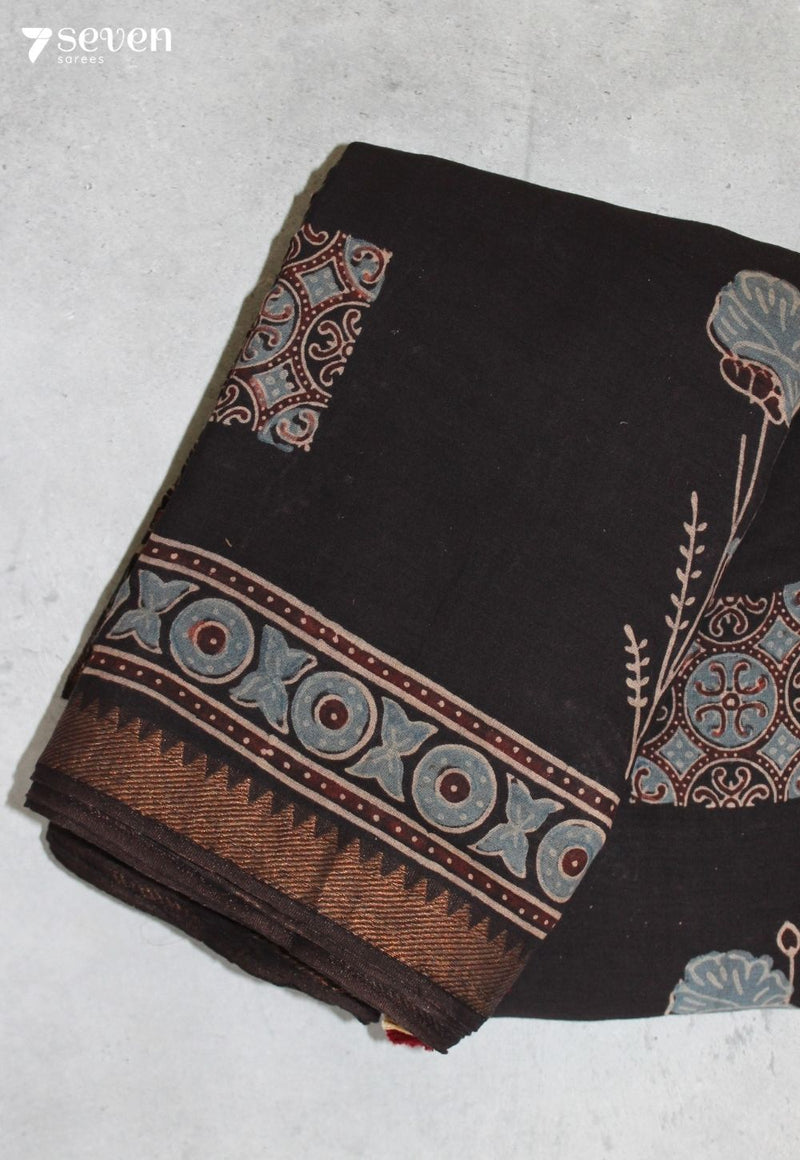 Tarunmi Kutch Black Pure Handmade Ajrakh 100% Cotton Saree