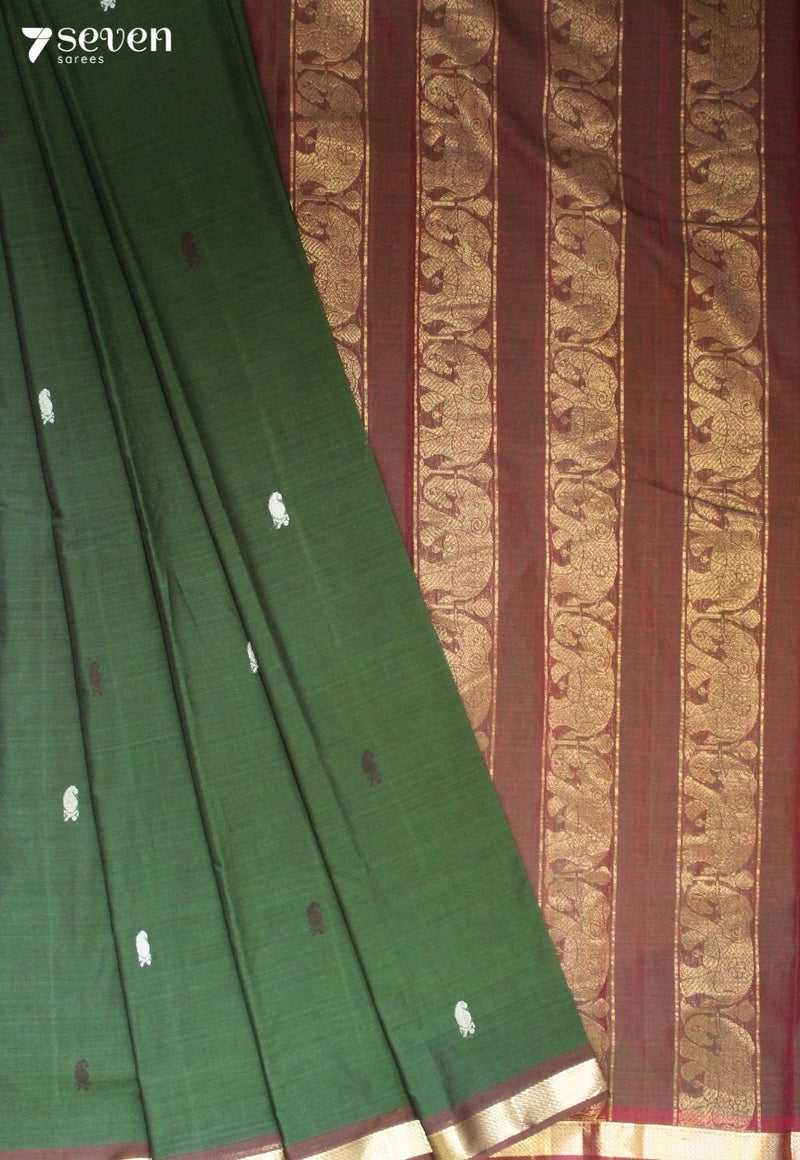 Kairanvi Signature Seven Handloom Green Bangalore Pure Cotton Saree