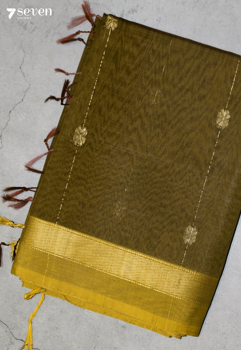 Marushi Maheshwari Handloom Olive Silk Cotton Saree