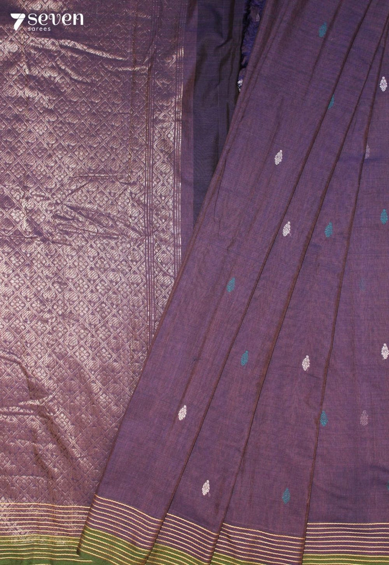 Merusha Signature Seven Handloom Purple Bangalore Pure Cotton Saree