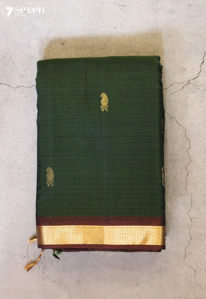 Aarithya Signature Seven Handloom Green Bangalore Pure Cotton Saree