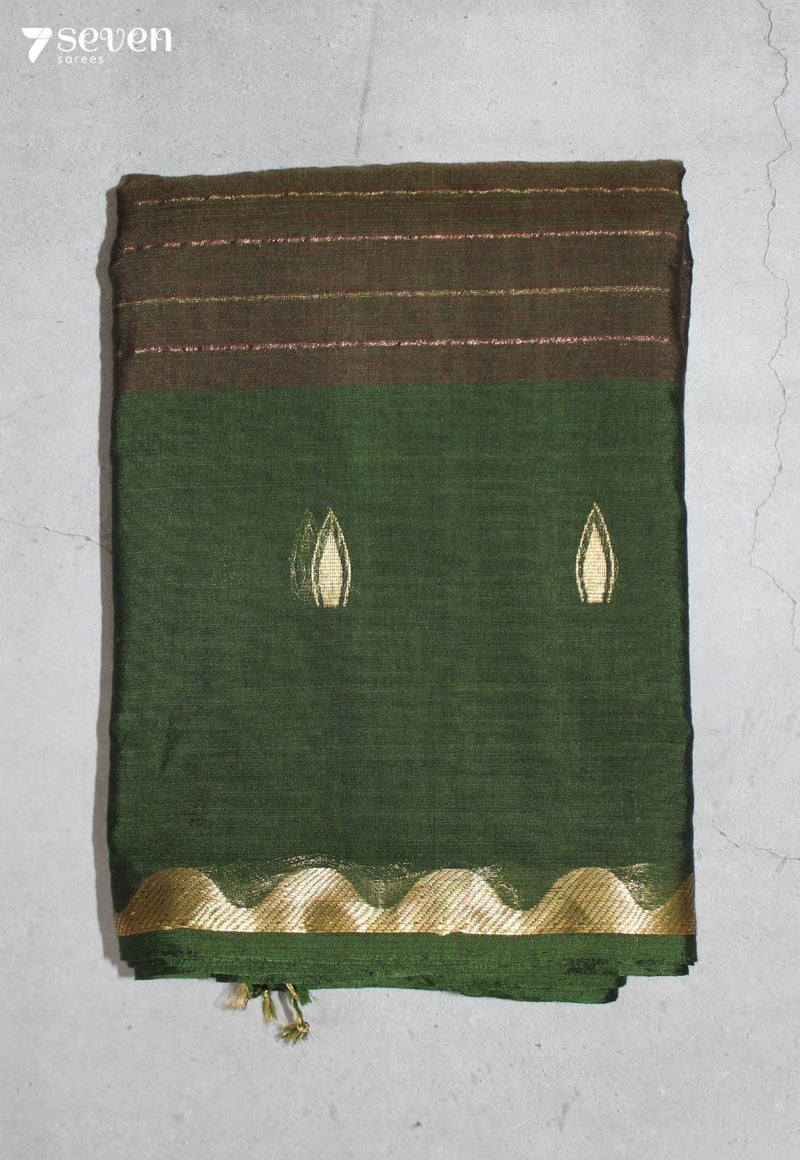 Poveli Signature Seven Handloom Green Bangalore Pure Cotton Saree
