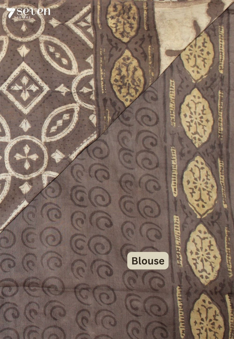 Raviniya Jaipur Brown Hand Block Printed Vegetable Dyed 100% Cotton Saree