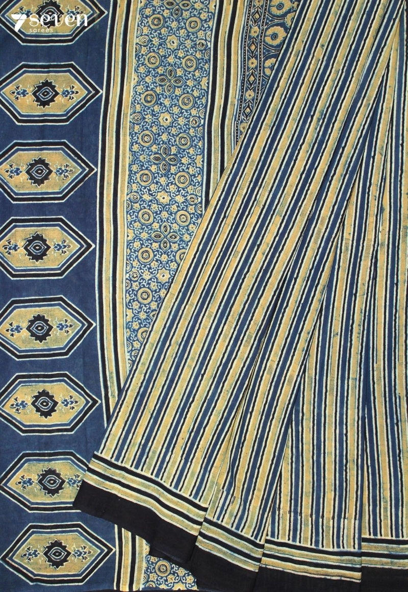 Neshal Kutch Blue Pure Handmade Ajrakh 100% Cotton Saree