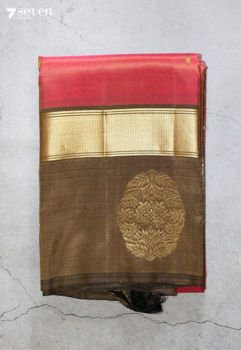 Merusha Signature Seven Handloom Pink Bangalore Pure Silk Saree|Silk Mark Certified (without Blouse)