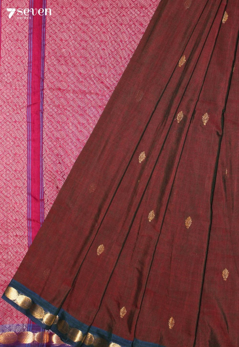 Nairvya Signature Seven Handloom Brown Bangalore Pure Cotton Saree