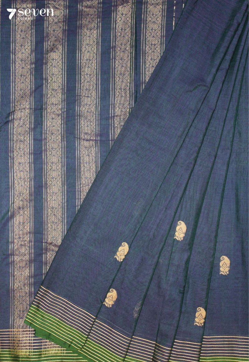 Kairumi Signature Seven Handloom Blue Bangalore Pure Cotton Saree