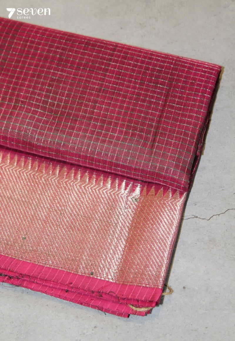 Vaneshi Mangalagiri Handloom Red Silk Cotton Checked Saree