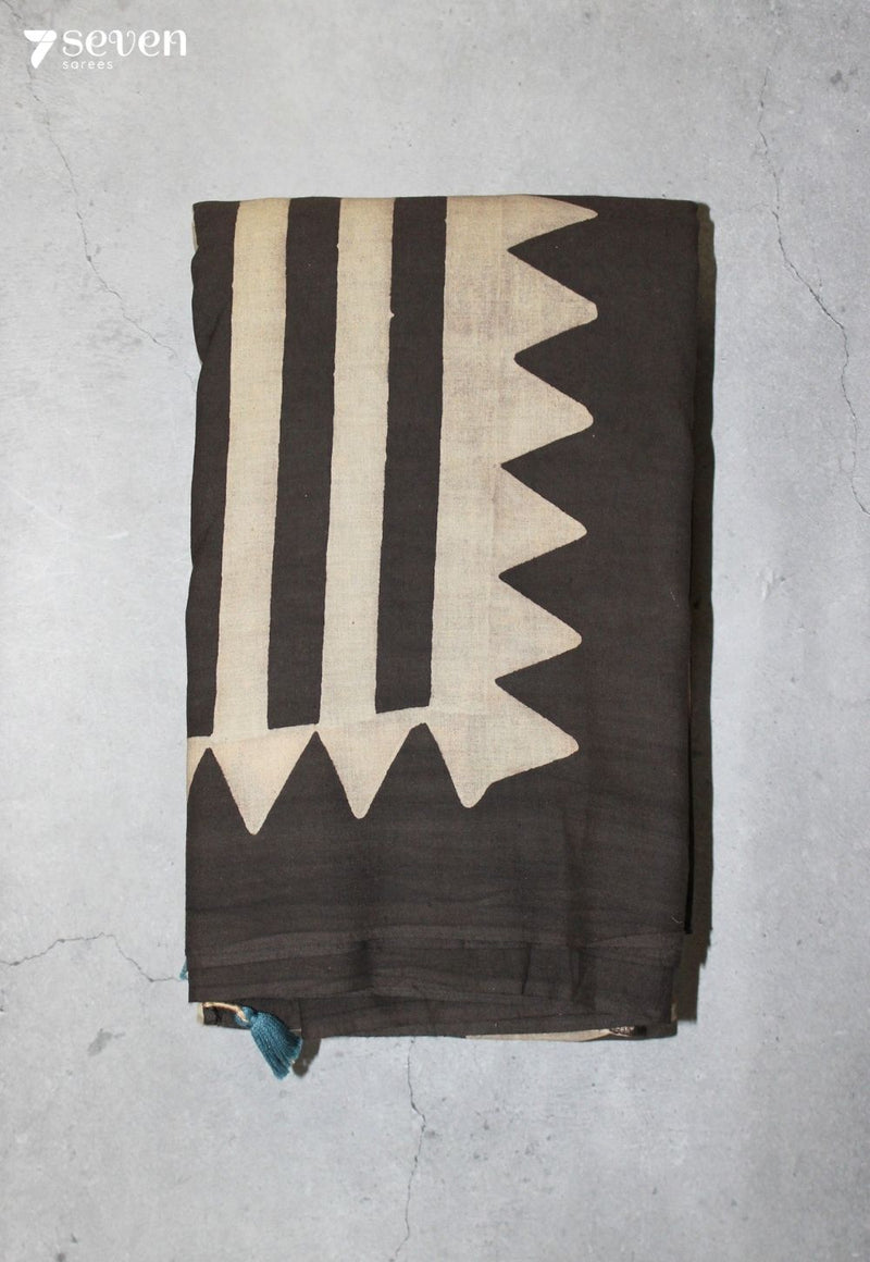 Tavrini Kutch Black Pure Handmade Ajrakh 100% Cotton Saree