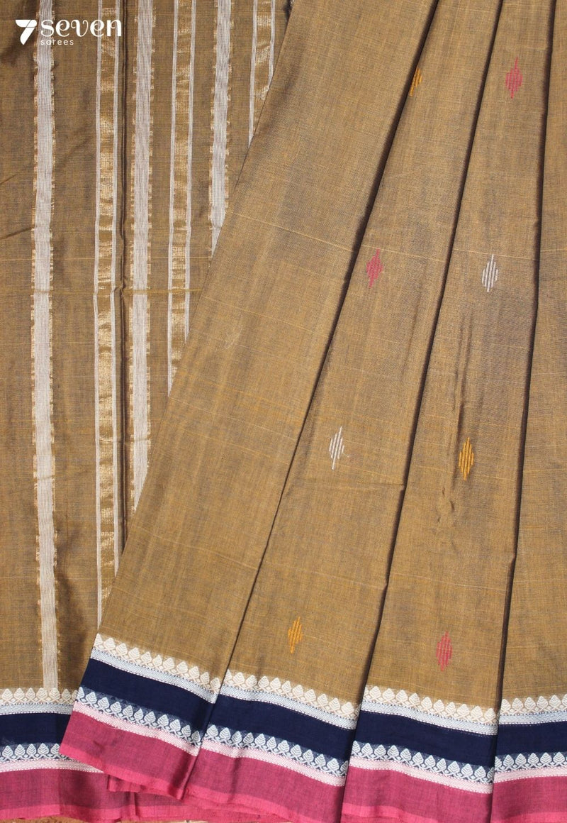 Maanira Signature Seven Handloom Brown Bangalore Pure Cotton Saree
