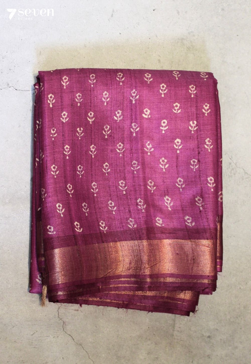 A Thousand Leaves Handloom Pink Pure Tussar Silk(Kosa) Saree with HandBlock Print| Silk Mark Certified