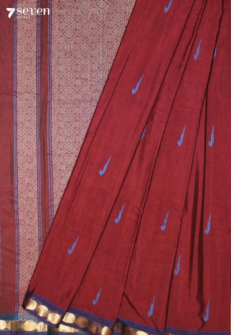Saanvitha Signature Seven Handloom Red Bangalore Pure Cotton Saree