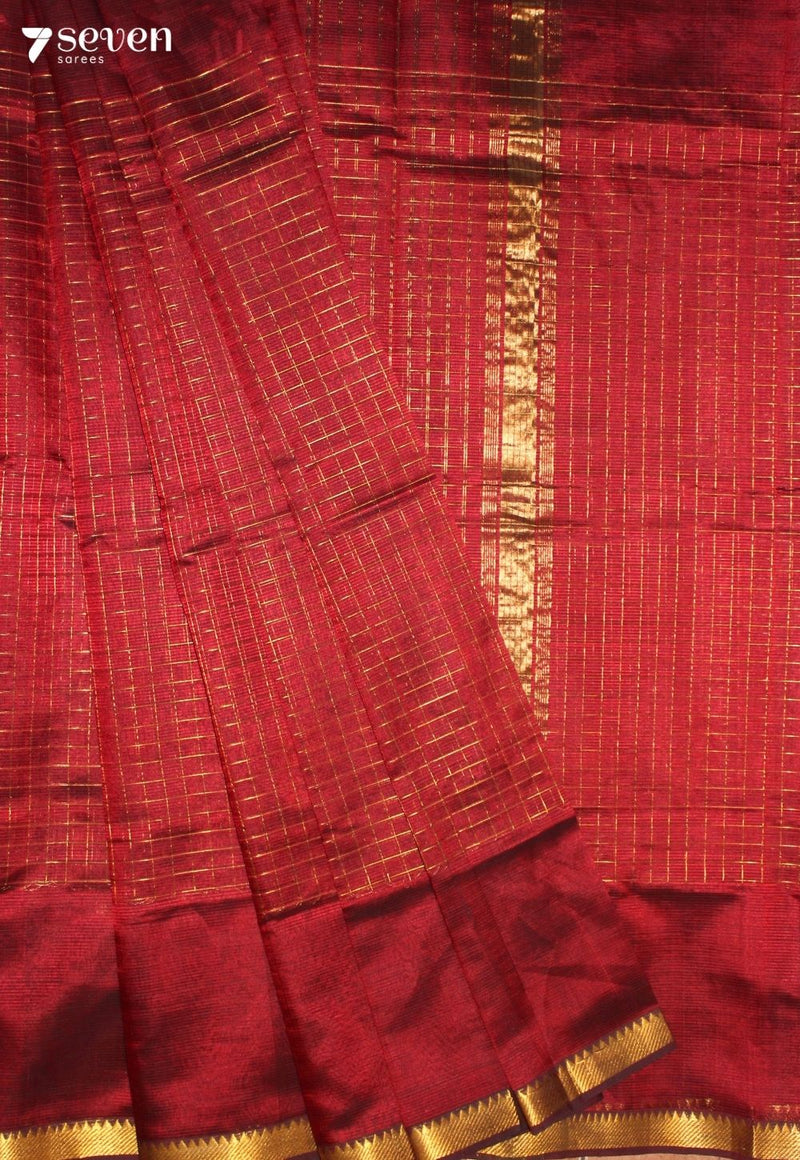 Rudhami Mangalagiri Handloom Red Silk Cotton Checked Saree