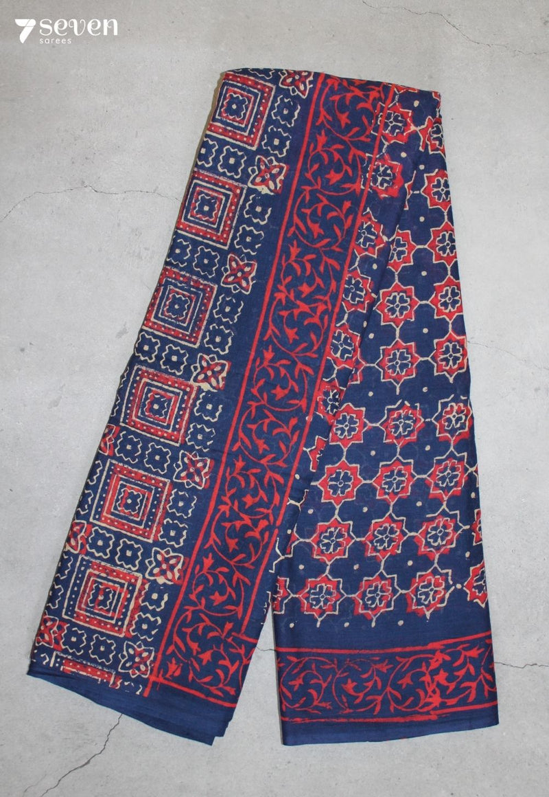 Kairusha Jaipur Blue Hand Block Printed 100% Cotton Saree