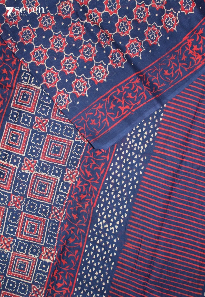 Kairusha Jaipur Blue Hand Block Printed 100% Cotton Saree