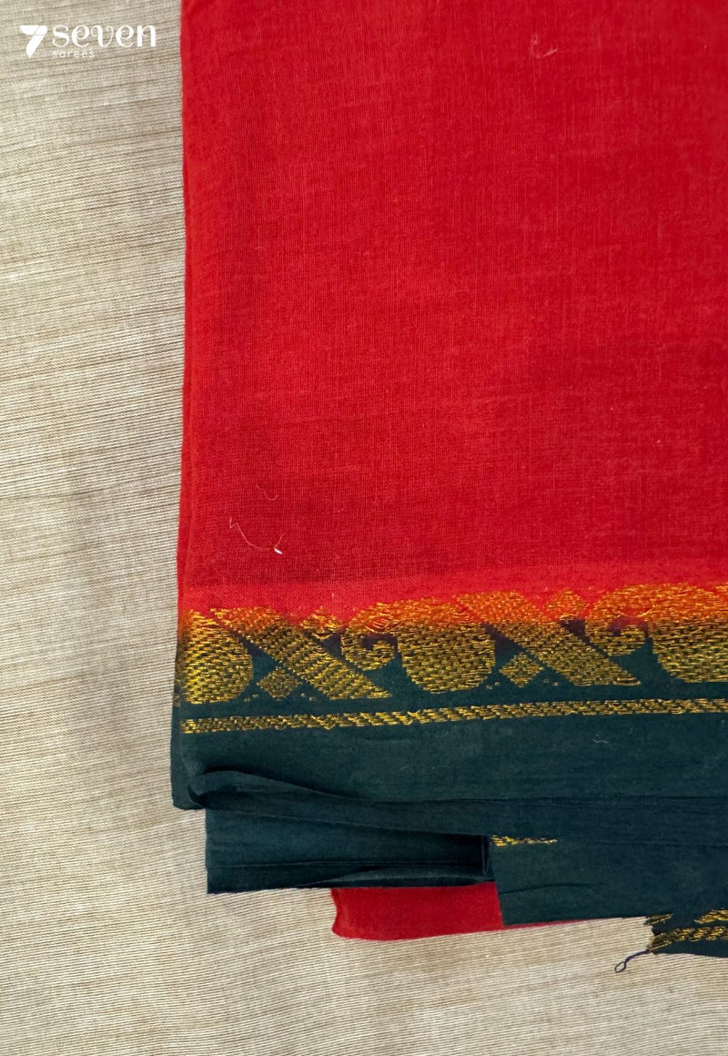 Panneer Poo Madurai Red Handmade Pure Cotton Sungudi Saree